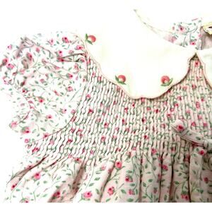 VTG Smocked Cotton Dress Puff Sleeve Embroidered Collar 18 Mth Pink Cottagecore